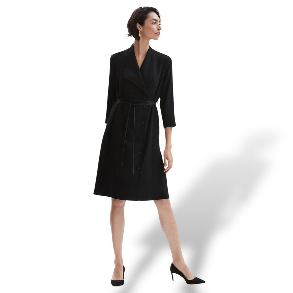 M.M. LaFleur ✘ Suzanne Trench Light Wrap Tie Collared Shirt Dress, Black, M - Picture 3 of 16
